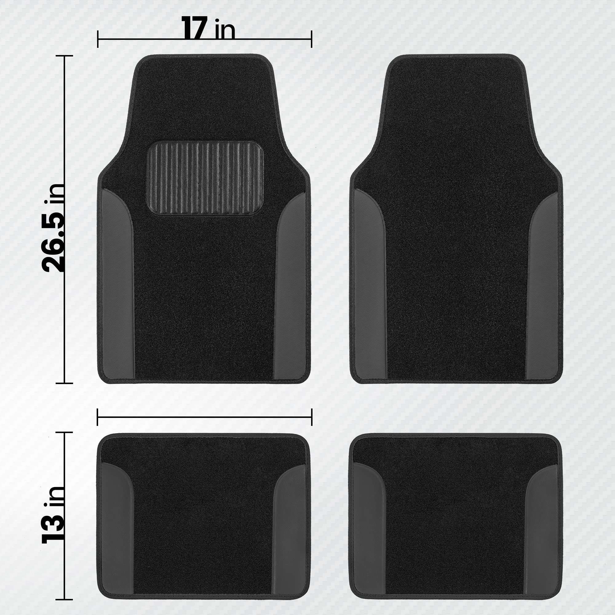 BDK Floor Mats for Cars, Two-Tone Carpet Car Floor Mats with Faux Leather Accents, Automotive Floor Mat Set with Built-In Heel Pad, Stylish Interior Car Accessories (Gray) - Image 6