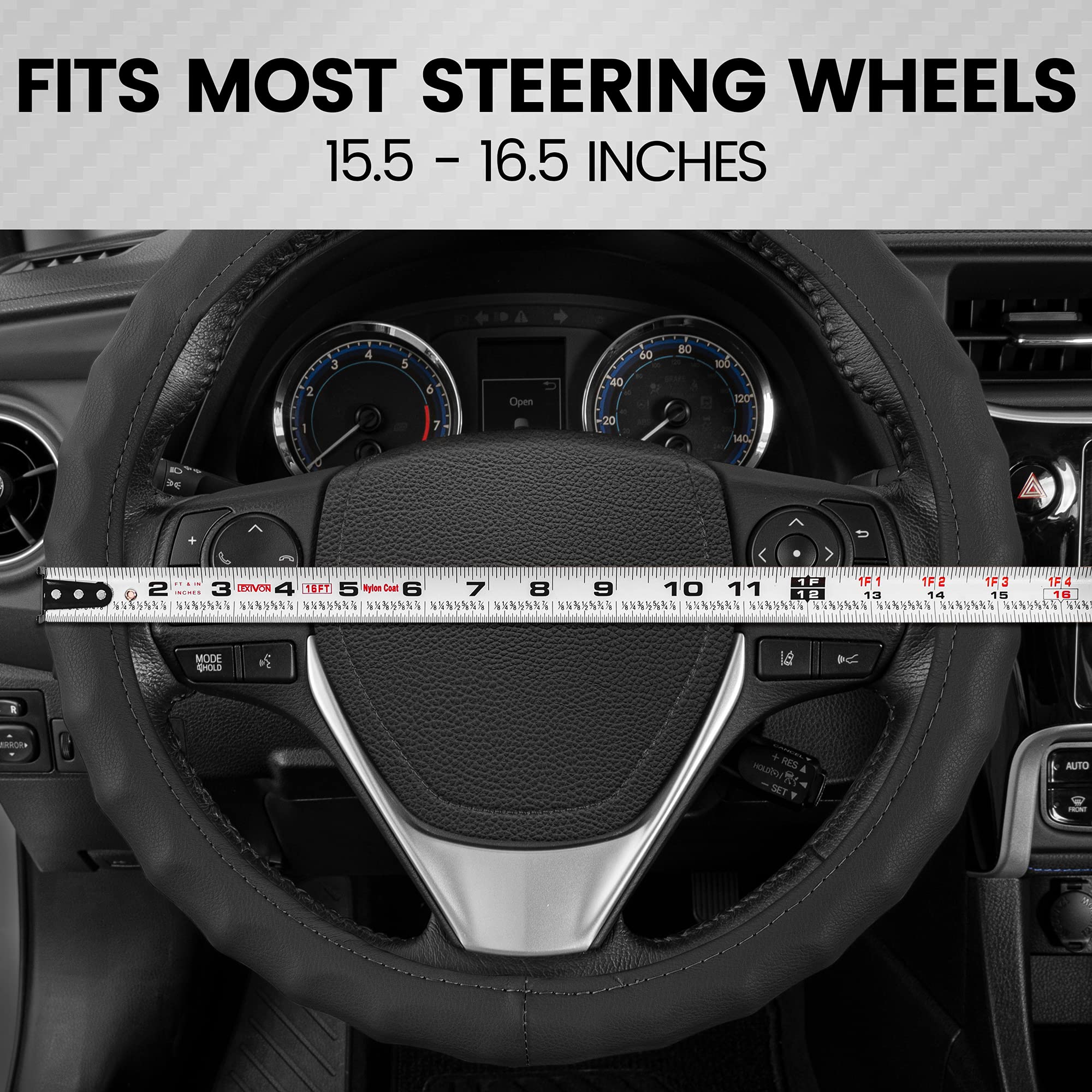 BDK Genuine Black Leather Steering Wheel Cover for Car, Large 15.5-16 inch – Ergonomic Comfort Grip for Men & Women, Car Steering Wheel Cover for Vehicles with Large Steering Wheels - Image 6