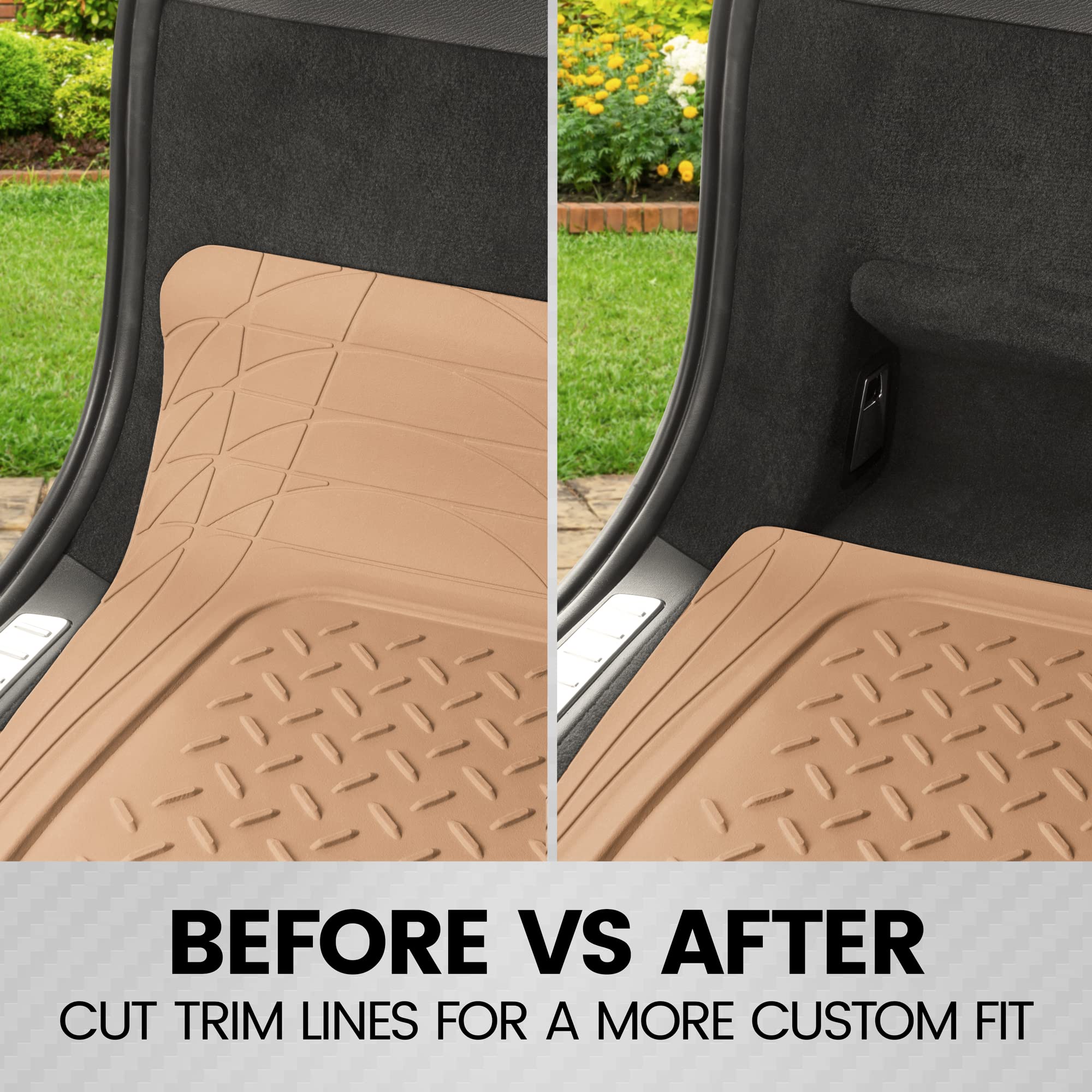 BDK Heavy Duty Rubber Cargo Mat Liner - All-Weather Trunk Protection, Trim-to-Fit Design for Cars, SUVs, Vans & Trucks - Non-Slip, Waterproof, Durable Cargo Floor Liner - 46" x 56.75" x 0.25" - Beige - Image 5