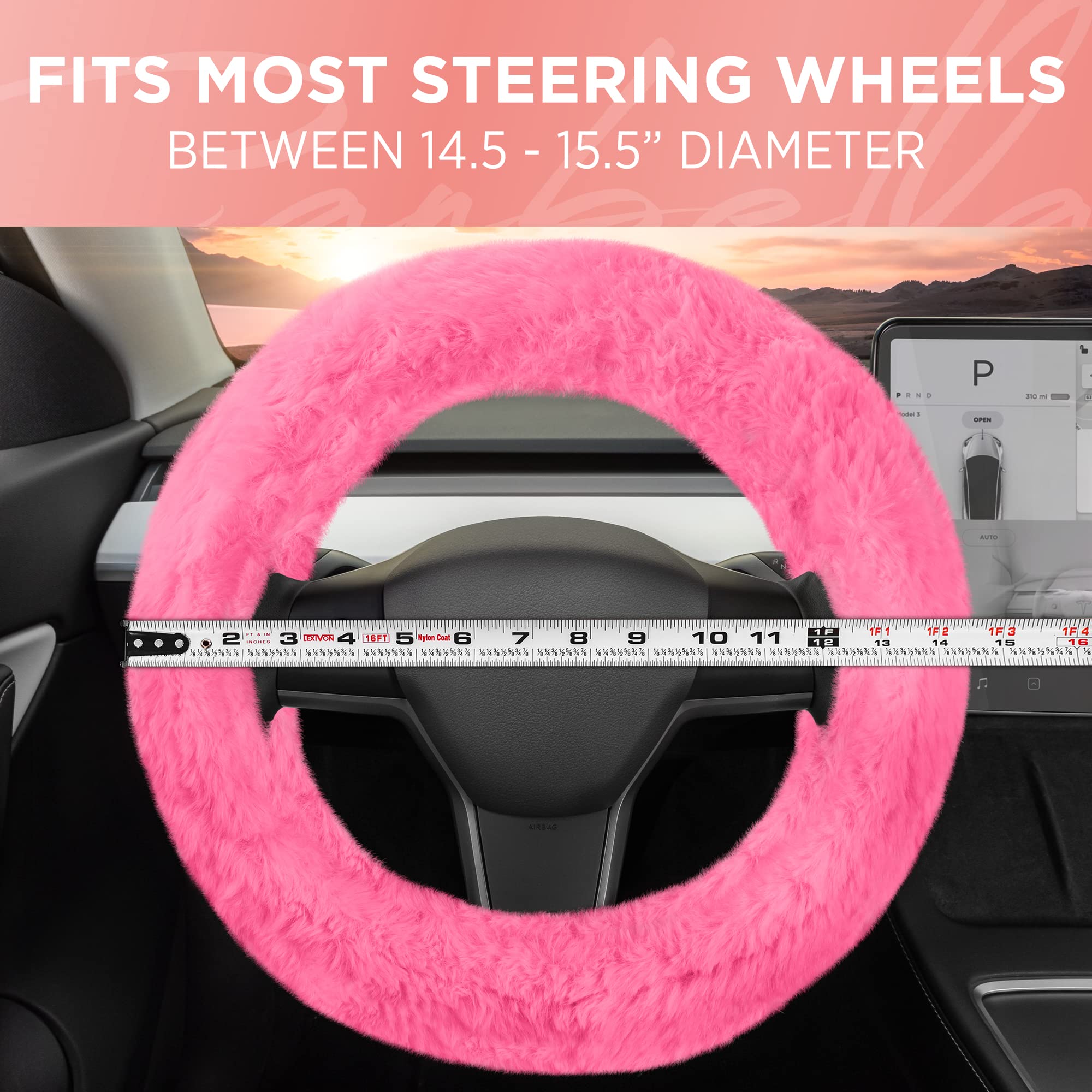 BDK Steering Wheel Covers for Women (Faux Fur - Pink) - Image 6
