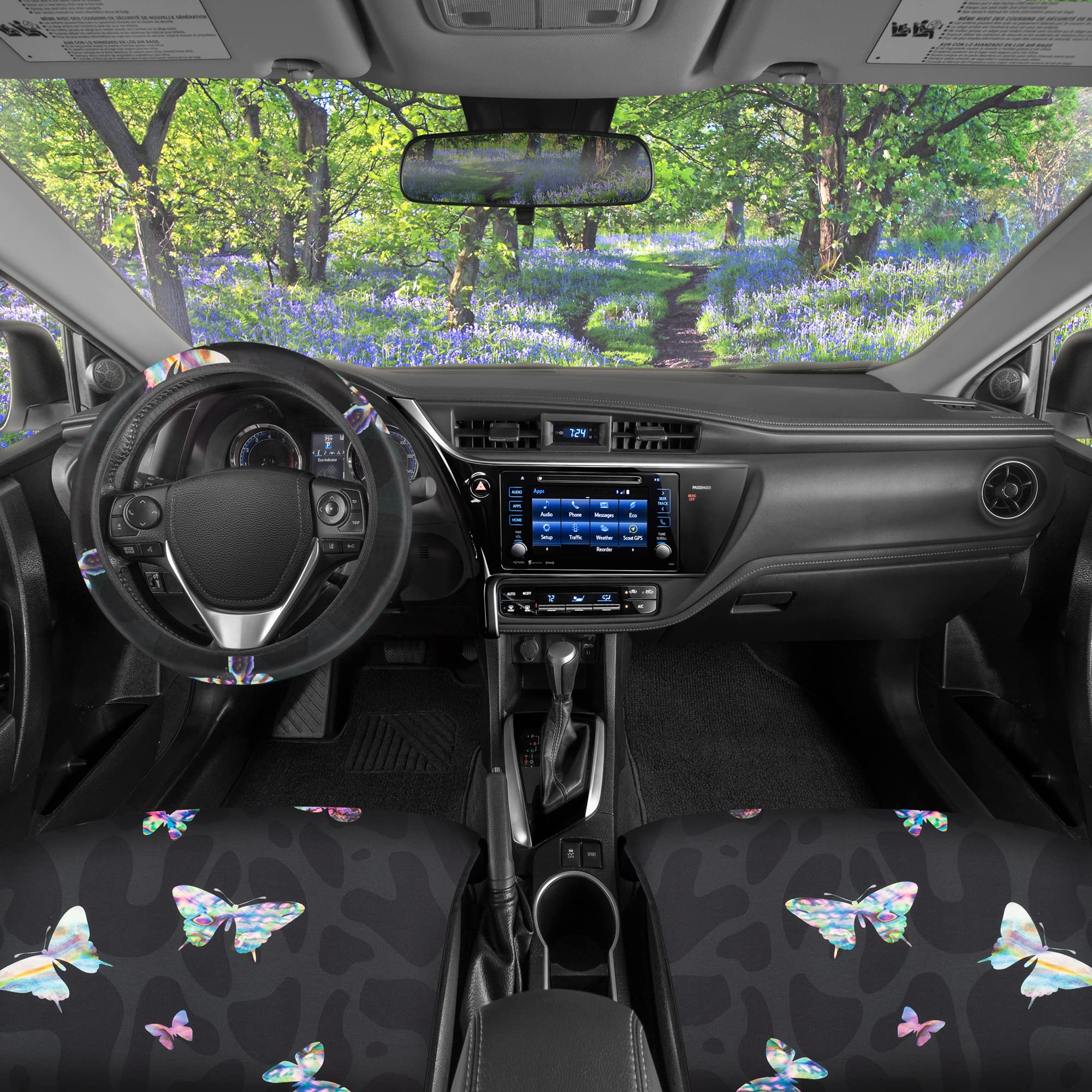 Carbella Black Leopard & Butterfly Car Seat Covers, 2 Pack Animal Print Front Seat Covers for Cars with Matching Steering Wheel Cover, Cute Automotive Interior Covers for Trucks Van SUV - Image 5