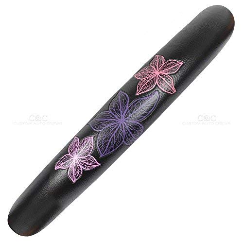 Pretty Rugs Gift Pack - Matching Flowers Design - Black Carpet Floor Mats w/Synthetic Leather Grip Steering Wheel Cover - Image 9
